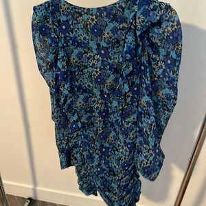 Beautiful blue floral dress, sheer sleeves, short
